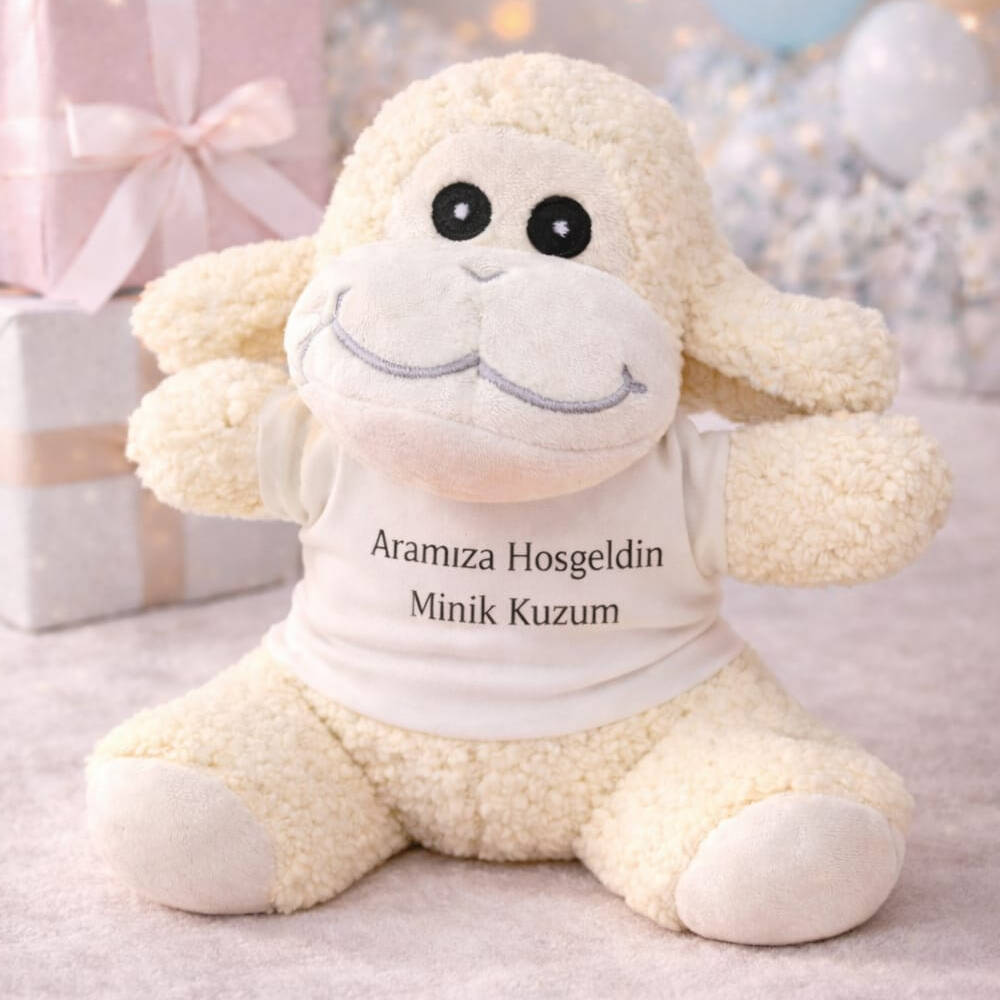 Aramıza Hoşgeldin Minik Kuzum Tişörtlü Sevimli Peluş Kuzu - 1