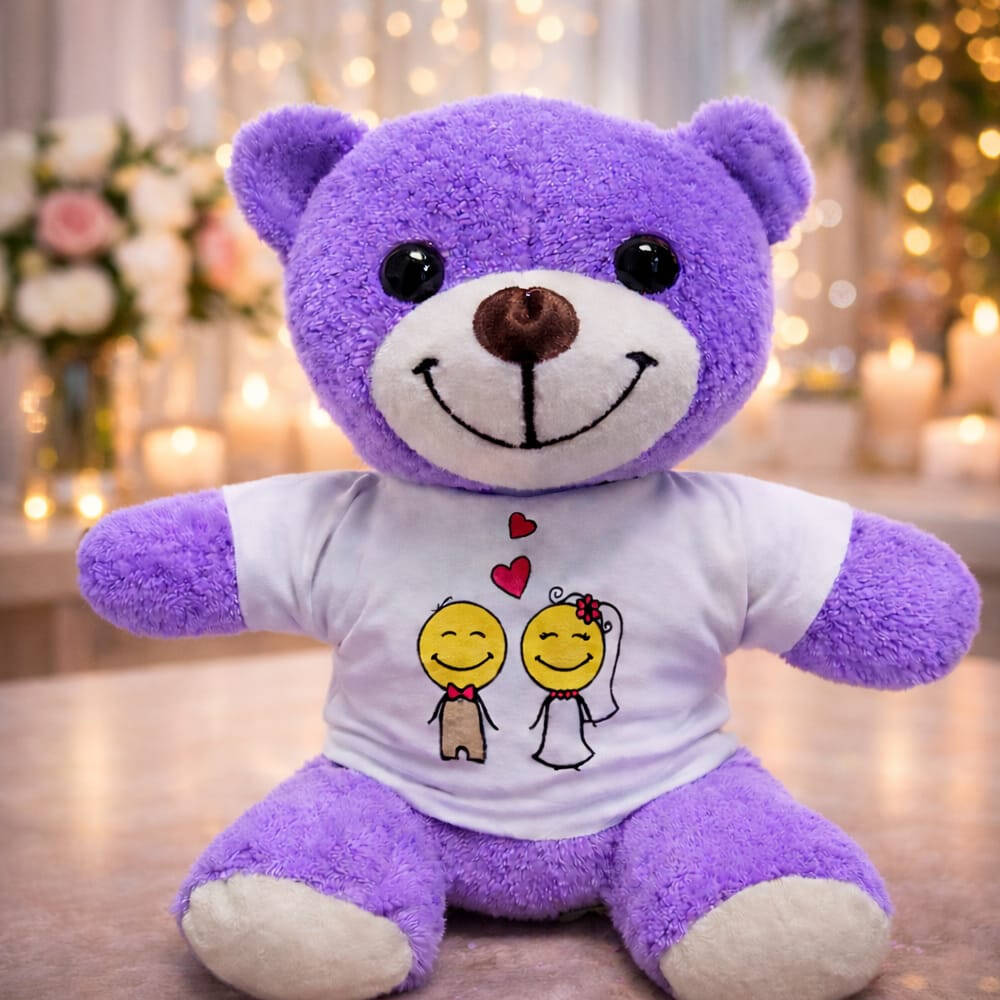 Aşık Çiftler Tişörtlü Mor Peluş Ayıcık - 1