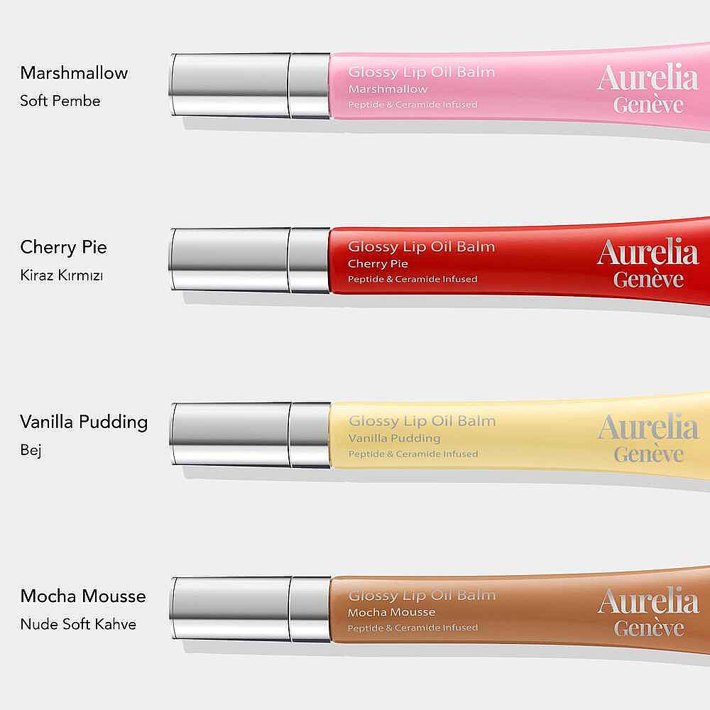 Aurelia Geneve Glossy Lip Oil Balm Peptit & Seramid İçeren Nemlendirici Etkili Renkli Lip Balm Cherry Pie 12 ml - 4