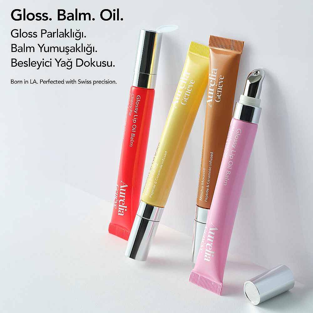 Aurelia Geneve Glossy Lip Oil Balm Peptit & Seramid İçeren Nemlendirici Etkili Renkli Lip Balm Cherry Pie 12 ml - 3