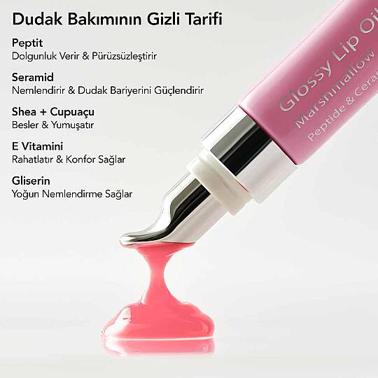 Aurelia Geneve Glossy Lip Oil Balm Peptit & Seramid İçeren Nemlendirici Etkili Renkli Lip Balm Marshmallow 12 ml - 8