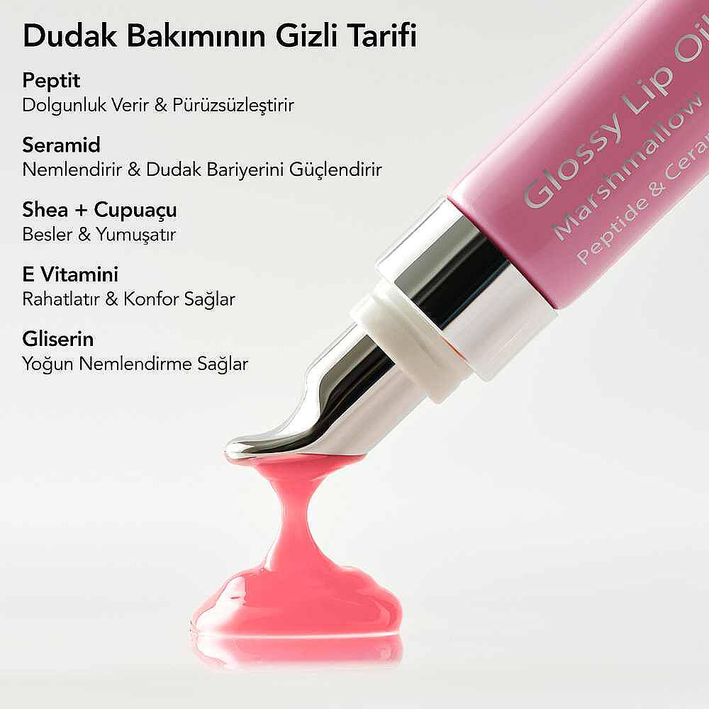 Aurelia Geneve Glossy Lip Oil Balm Peptit & Seramid İçeren Nemlendirici Etkili Renkli Lip Balm Marshmallow 12 ml - 8
