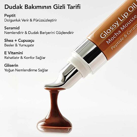Aurelia Geneve Glossy Lip Oil Balm Peptit & Seramid İçeren Nemlendirici Etkili Renkli Lip Balm Mocha Mousse 12 ml - 8