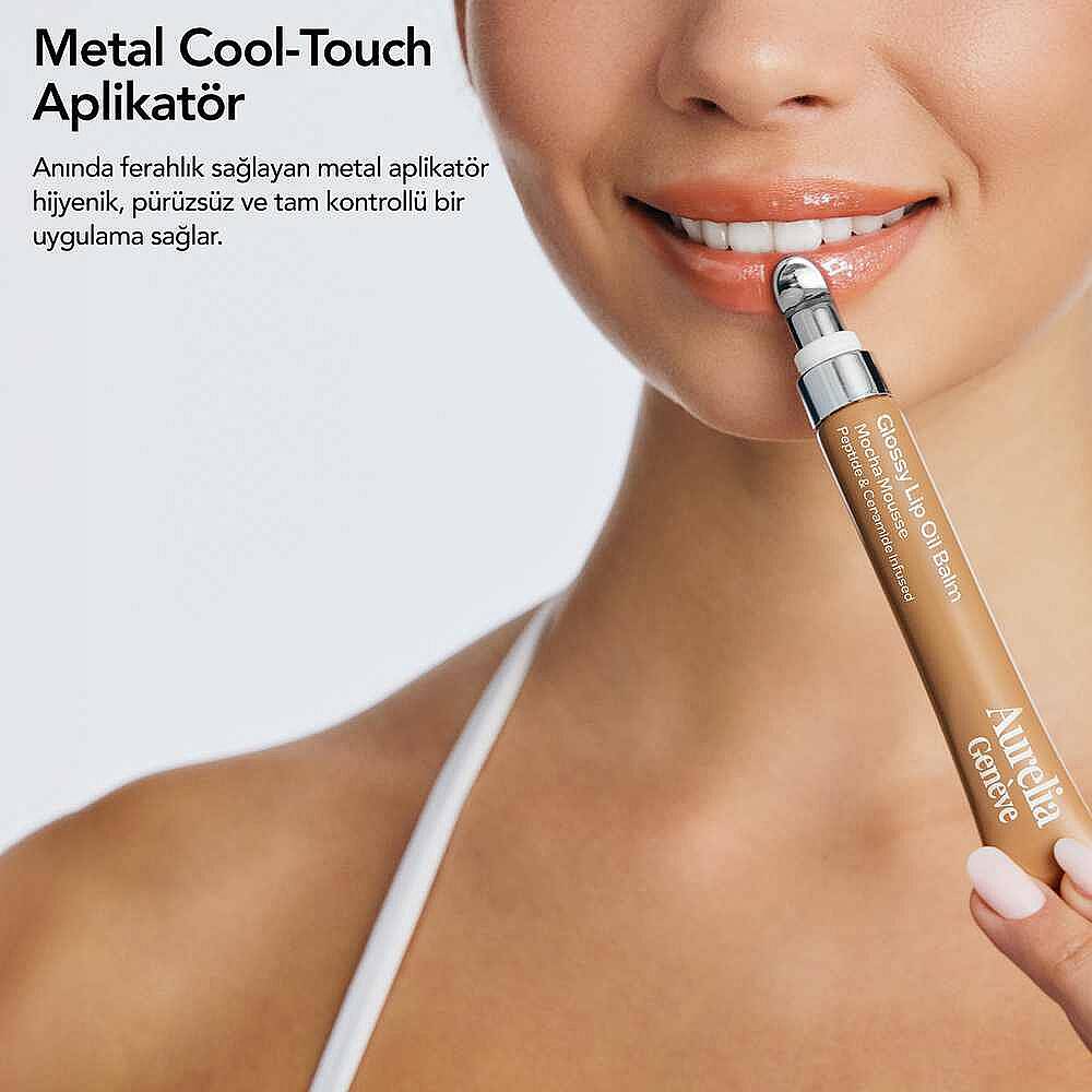 Aurelia Geneve Glossy Lip Oil Balm Peptit & Seramid İçeren Nemlendirici Etkili Renkli Lip Balm Mocha Mousse 12 ml - 5