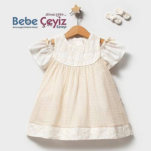 BABY TONGS Elbise Brode Ekru - 1