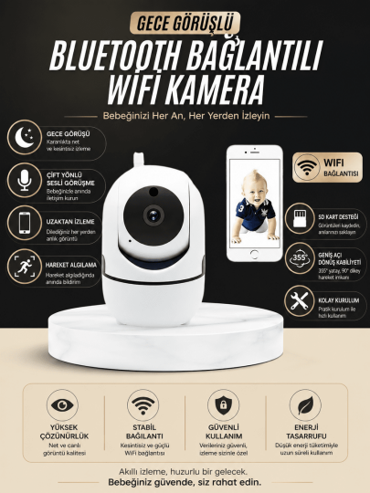 Bebek Takip Kamerası Gece Görüşlü WiFi Güvenlik Kamerası