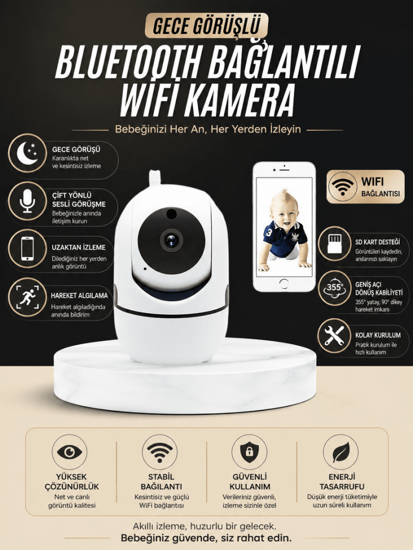 Bebek Takip Kamerası  Gece Görüşlü WiFi Güvenlik Kamerası - 1
