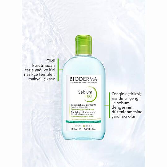 Bioderma Sebium H2O Karma Yağlı Cilt Makyaj Temizleme Suyu 250 ml - 2
