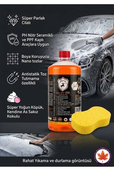 Cilalı Oto Yıkama Şampuanı 1kg Sakız Kokulu Yoğun Köpük + Sünger - 1