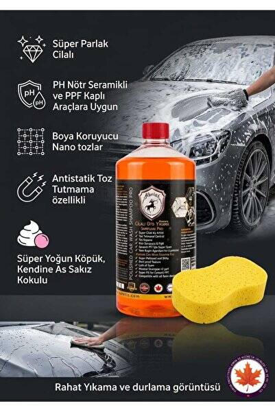 Cilalı Oto Yıkama Şampuanı 1kg Sakız Kokulu Yoğun Köpük + Sünger - 3