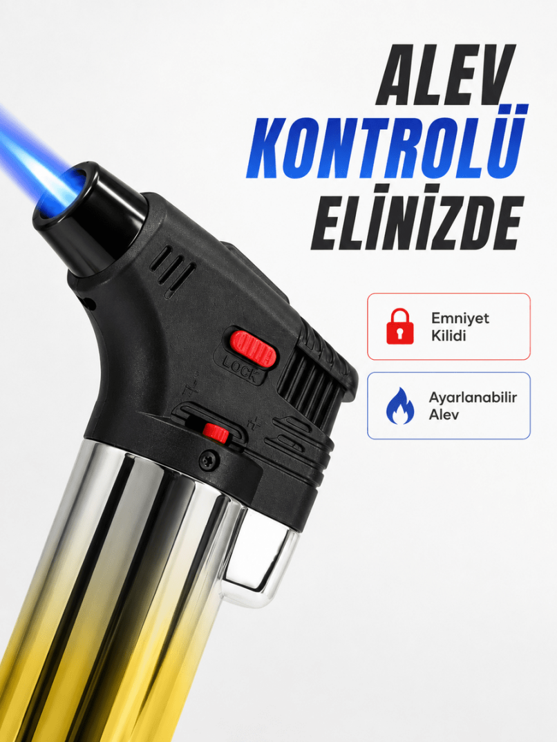 Çok Amaçlı Jet Alev Çakmak Kamp Mutfak ve Puro Kullanımına Uygun - 1