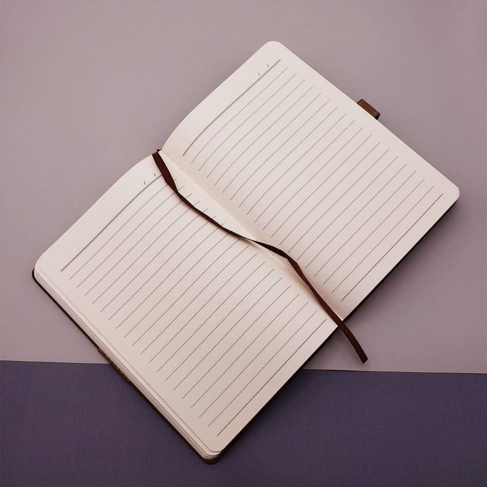 Desenli Siyah Deri Defter Kalem Set - 2