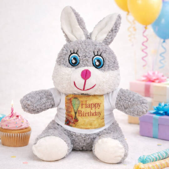 Doğum Günü Tişörtlü Peluş Tavşan