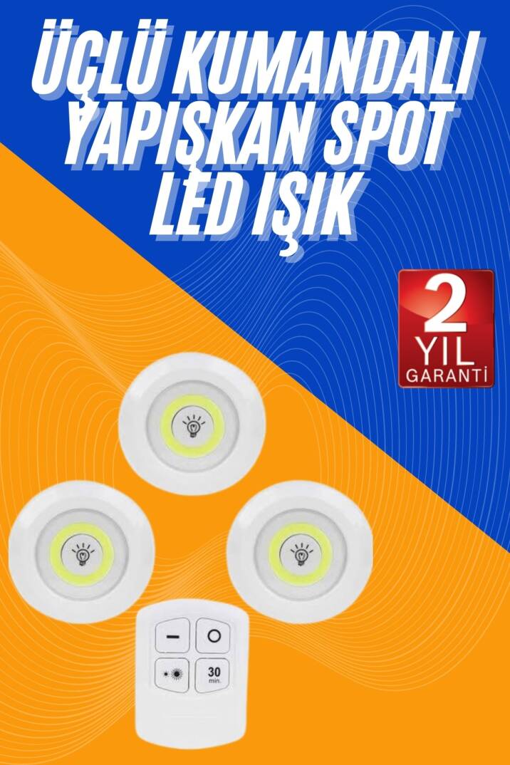 Dolap Işığı Mutfak Rafı Işığı Uzaktan Kumandalı 3 Lü Spot Led Lamba - 1