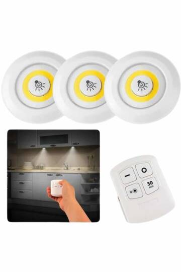 Dolap Işığı Mutfak Rafı Işığı Uzaktan Kumandalı 3 Lü Spot Led Lamba - 2
