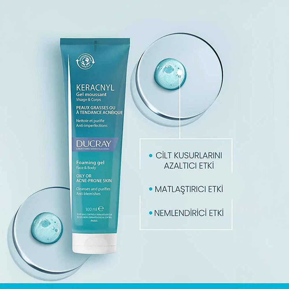 Ducray Keracnyl Gel Yağlı ve Akneli Ciltler için Temizleme Jeli 100 ml - 8