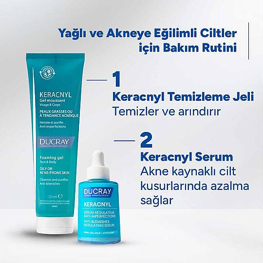 Ducray Keracnyl Gel Yağlı ve Akneli Ciltler için Temizleme Jeli 100 ml - 3
