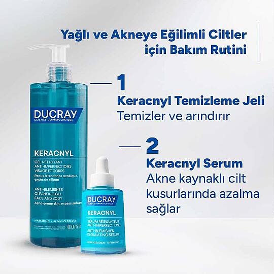 Ducray Keracnyl Gel Yağlı ve Akneye Eğilimli Ciltler İçin Temizleme Jeli 400 ml - 2