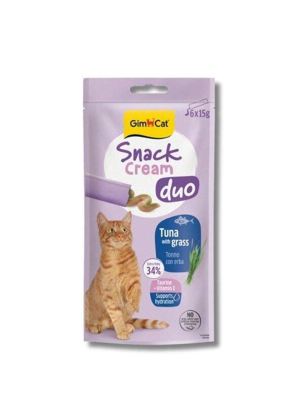 GimCat Snack Cream Duo Ton Balıklı ve Çimenli Krema Kedi Ödülü 15 g (6’lı) - 1