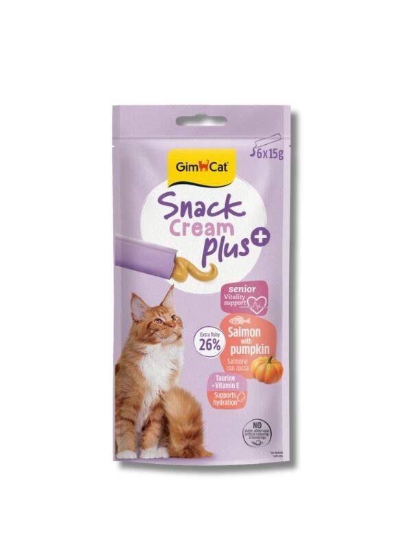 GimCat Snack Cream Plus Somonlu ve Bal Kabaklı Krema Yaşlı Kedi Ödülü 15 g (6’lı) - 1