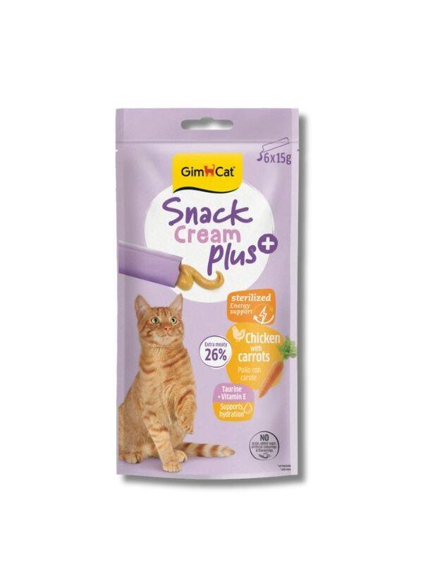 GimCat Snack Cream Plus Tavuklu ve Havuçlu Krema Kısır Kedi Ödülü 15 g (6’lı) - 1