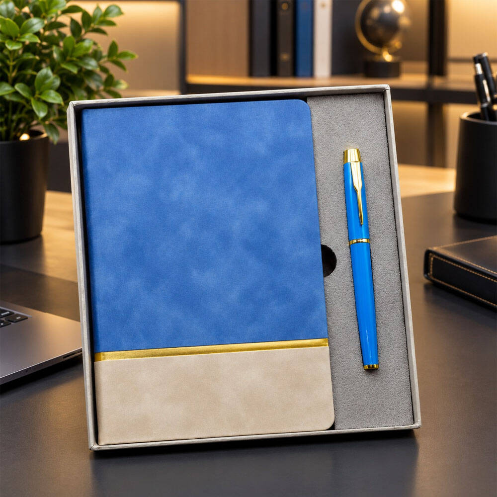 Gold Şeritli Mavi Defter Ve Kalem Seti - 1