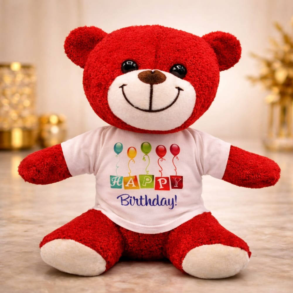 Happy Birthday Peluş Kırmızı Ayı - 1