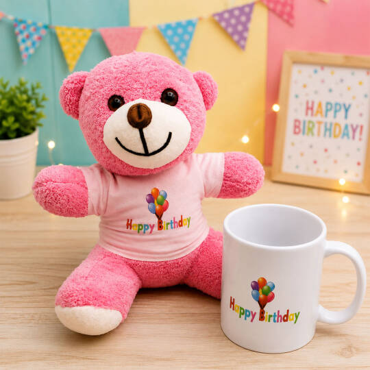 Happy Birthday Tasarım Pembe Ayıcık ve Kupa Seti