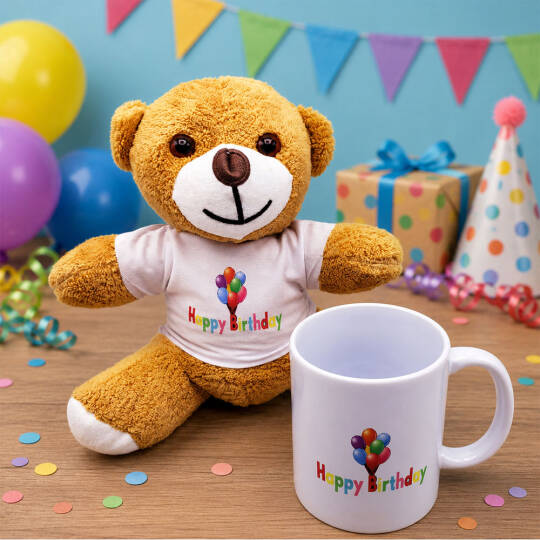 Happy Birthday Tişörtlü Ayıcık Ve Kupa Bardak Seti