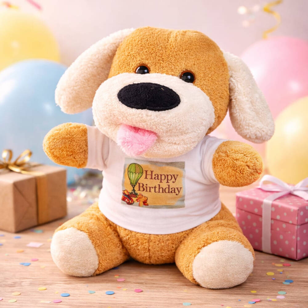 Happy Birthday Tişörtlü Peluş Oyuncak Köpek - 1