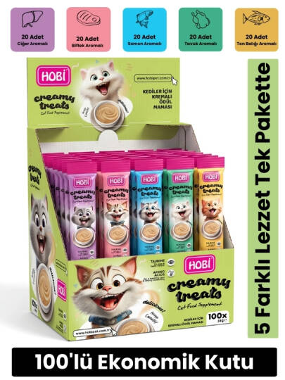 Hobi 5 Çeşit Karışık Krema Kedi Ödül Maması 14 gr x 100 Adet