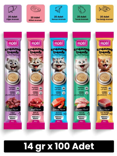 Hobi 5 Çeşit Karışık Krema Kedi Ödül Maması 14 gr x 100 Adet - 2