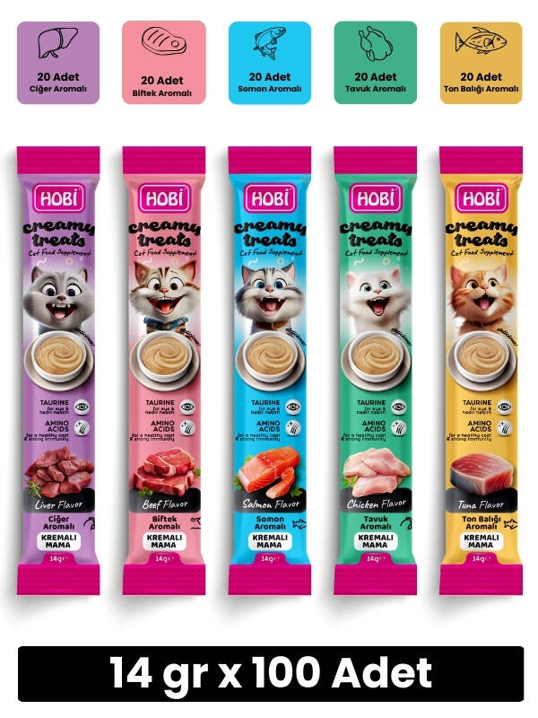 Hobi 5 Çeşit Karışık Krema Kedi Ödül Maması 14 gr x 100 Adet - 2