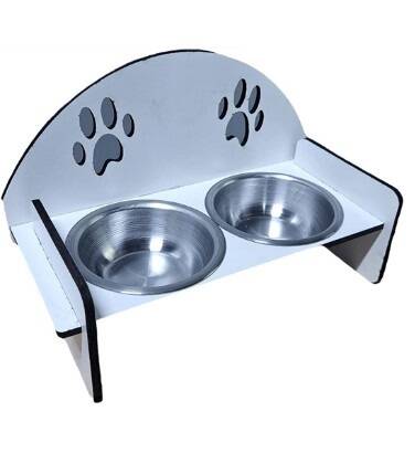 Hobi Ahşap Arkalı Ayaklı İkili Metal Kedi Köpek Mama Ve Su Kabı Ef323 - 1
