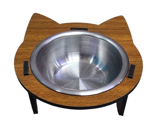 Hobi Ahşap Kulaklı Ayaklı Tekli Metal Kedi Köpek Mama Ve Su Kabı Ef328 - 1