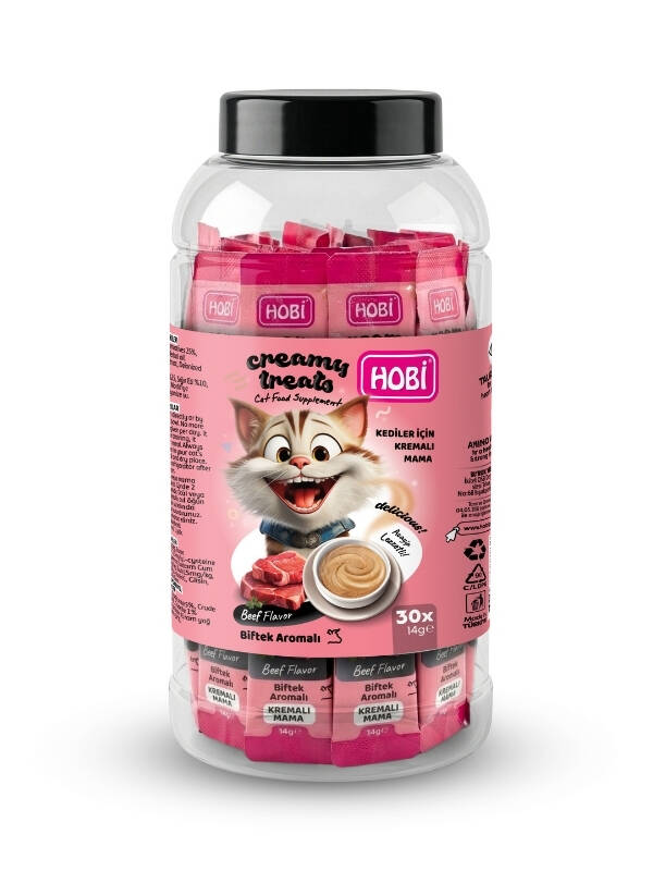 Hobi Biftek Aromalı Krema Kedi Ödül Maması 14 gr x 30 Adet - 1
