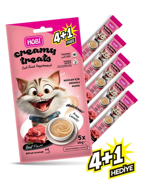 Hobi Biftek Aromalı Krema Kedi Ödül Maması 14 gr x 5 Adet - 1