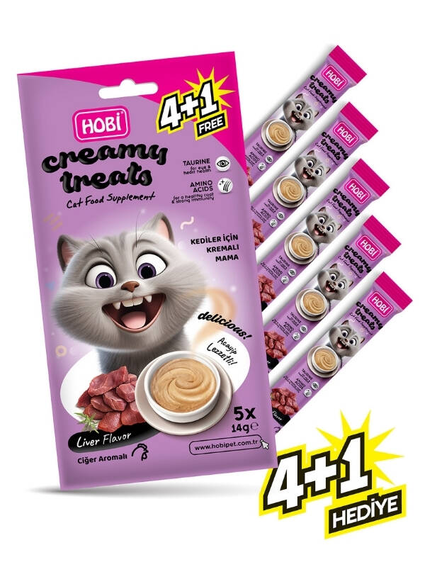 Hobi Ciğer Aromalı Krema Kedi Ödül Maması 14 gr x 5 Adet - 1