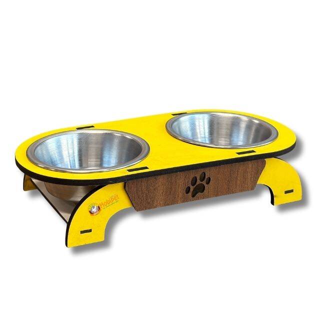 Hobi EF-324 Oval Ahşap Ayaklı İkili Metal Mama ve Su Kabı - 1