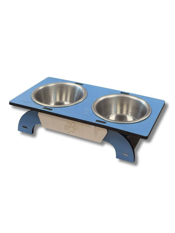 Hobi EF-325 Köşeli Ahşap Ayaklı İkili Metal Kedi Köpek Mama Ve Su Kabı - 2