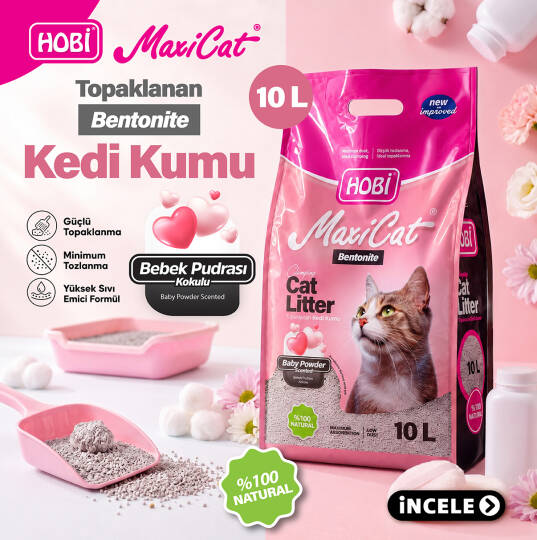 Hobi Maxicat Bebek Pudralı Bentonit Kedi Kumu 10 Litre