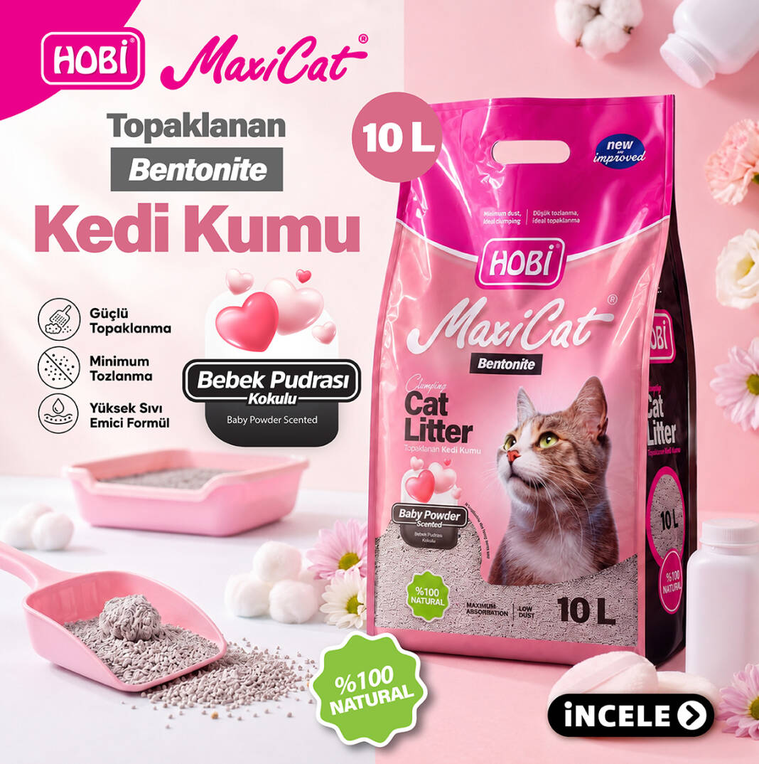 Hobi Maxicat Bebek Pudralı Bentonit Kedi Kumu 10 Litre - 1