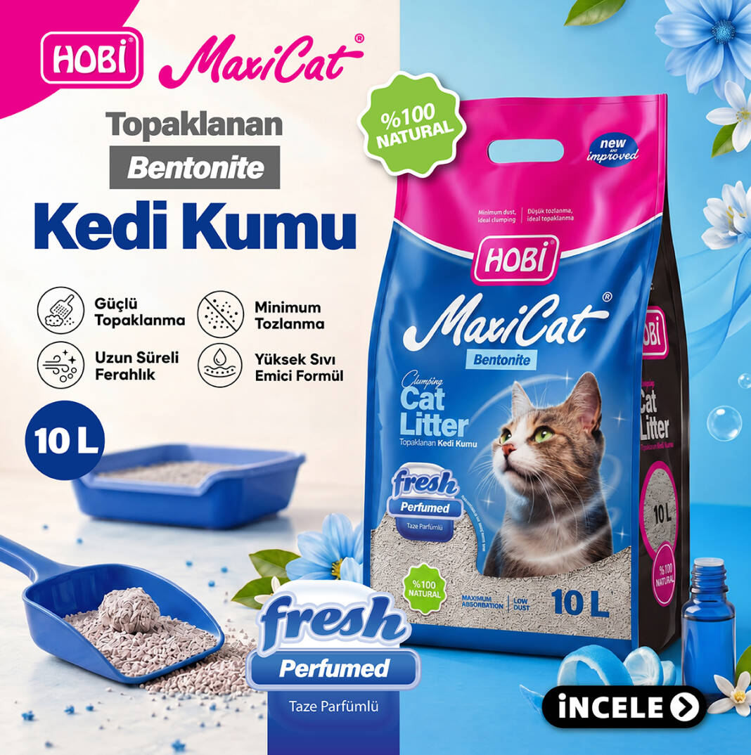 Hobi Maxicat Fresh Parfümlü Bentonit Kedi Kumu 10 Litre - 1