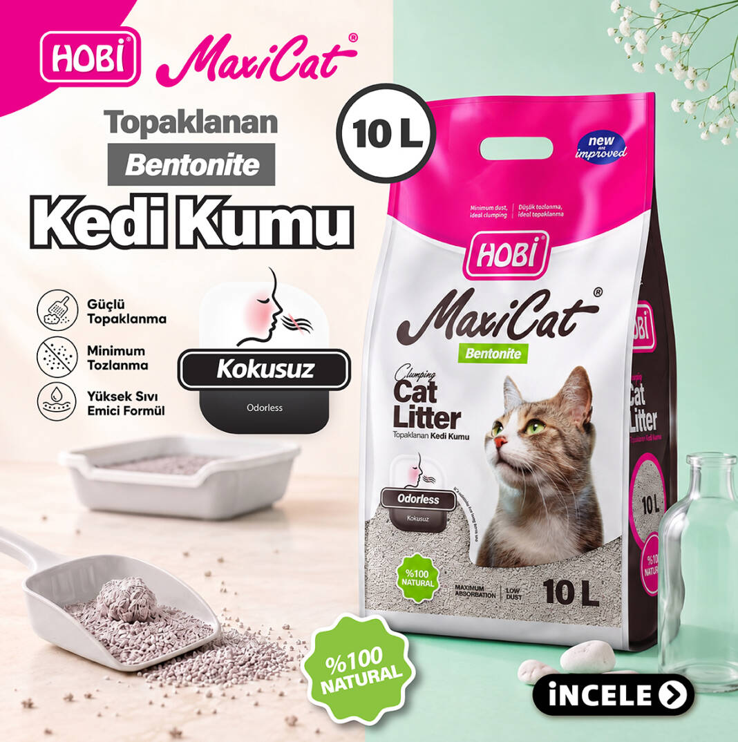 Hobi Maxicat Kokusuz Bentonit Kedi Kumu 10 Litre - 1