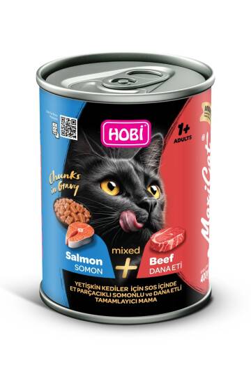 Hobi Maxicat Mixed Somon ve Dana Etli Parça Etli Yetişkin Kedi Konservesi 400 Gr