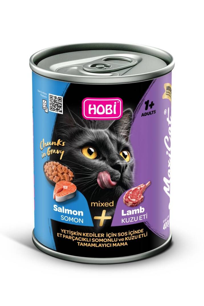 Hobi Maxicat Mixed Somon ve Kuzu Etli Parça Etli Yetişkin Kedi Konservesi 400 Gr - 1