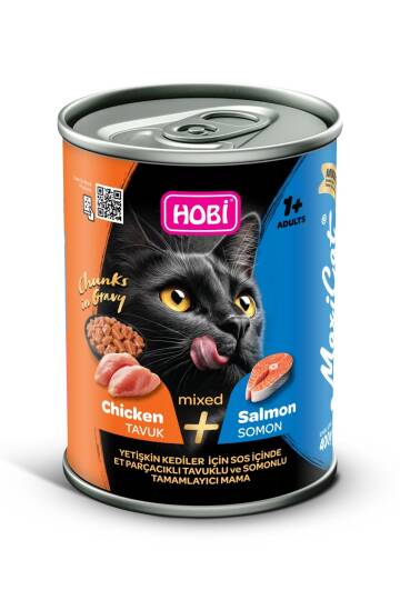 Hobi Maxicat Mixed Tavuk ve Somon Etli Parça Etli Yetişkin Kedi Konservesi 400 Gr