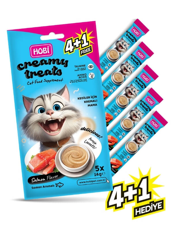 Hobi Somon Aromalı Krema Kedi Ödül Maması 14 gr x 5 Adet - 1