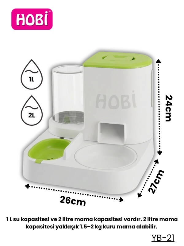 Hobi YB-21 İkisi Bir Arada Kedi & Köpek Mama-Su Kabı 1L + 2L - 1