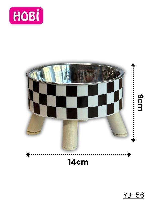 Hobi YB-56 Damalı Desenli Plastik Ayaklı Paslanmaz Çelik Mama Kabı 14 cm - 1